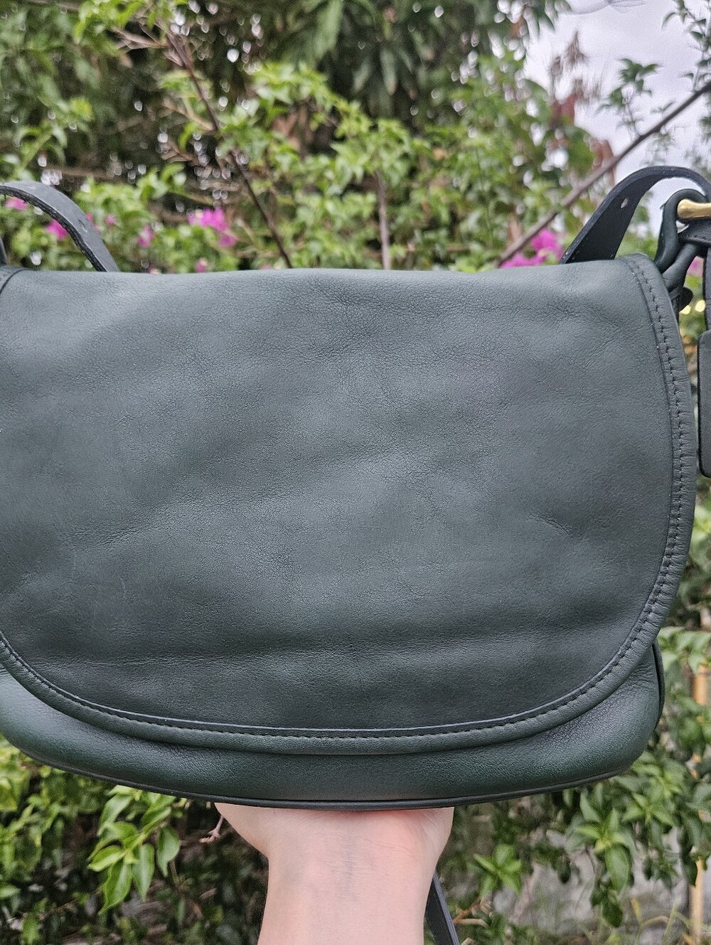 Vintage Coach Fletcher 4150 Bottle Green Leather Flap Shoulder Bag USA Hangtag